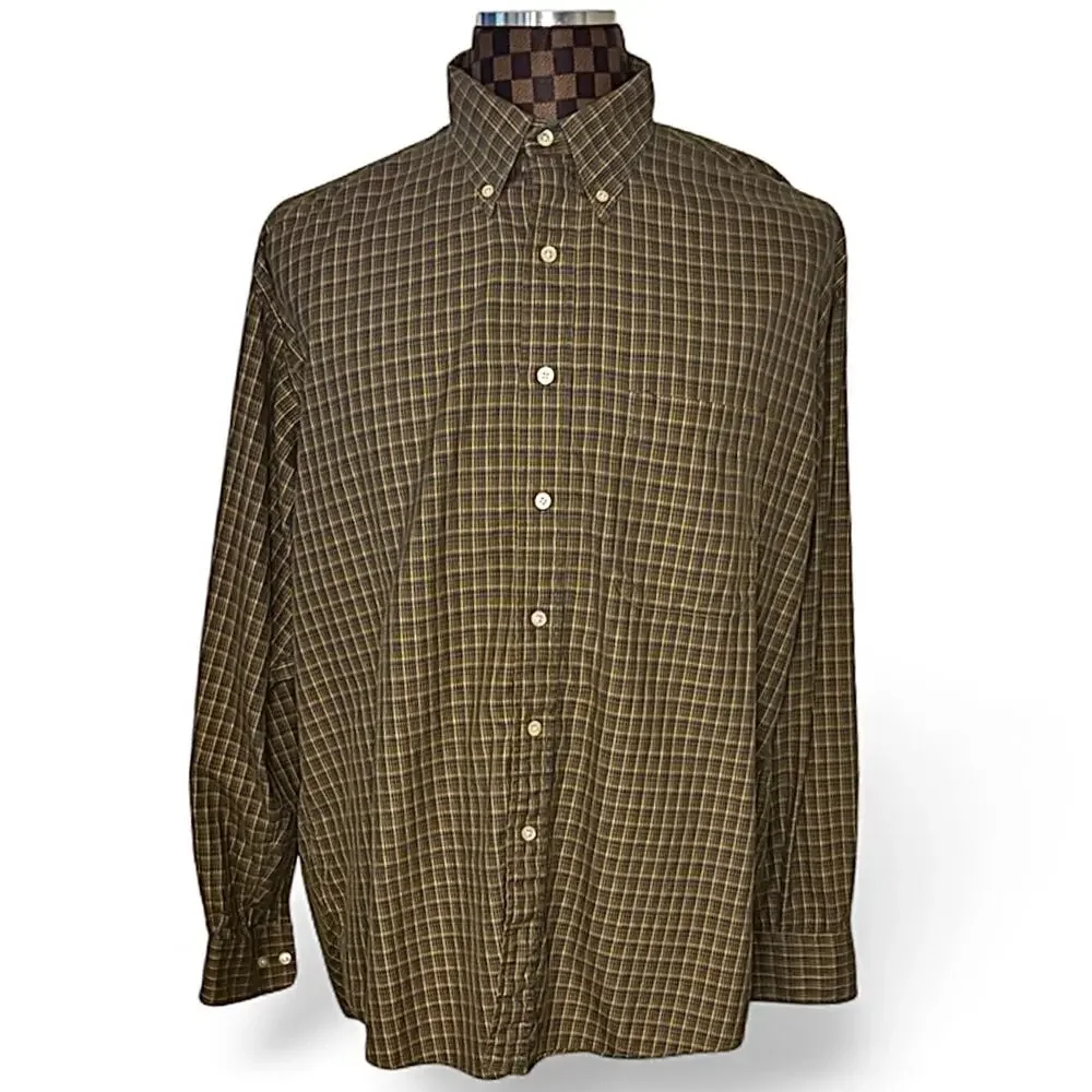 Burberry Mens Plaid Dress Shirt XL Preppy Brown Green Blue Yellow Button Up - Picture 2 of 10